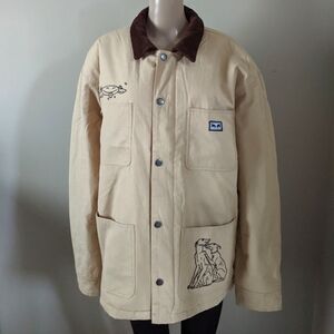 Obey Friendly embroidered quilt lined jacket coat, men's large